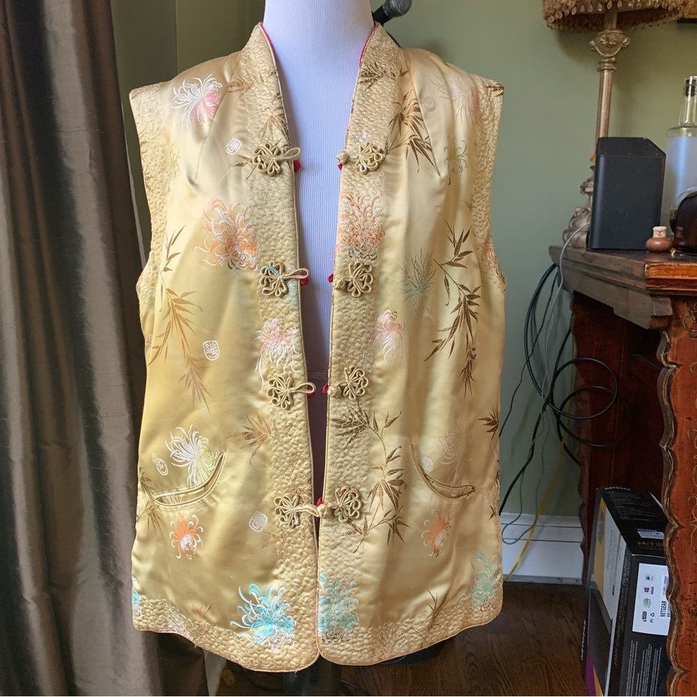 VTG Vintage Asian Chinese Quilted Reversible Frog Button Vest Womens ~M, Mens S